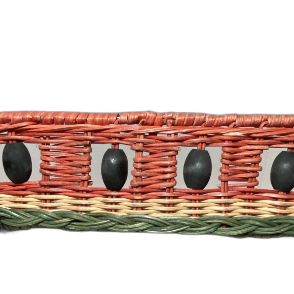 Oval Basket Woven Rattan Wicker Tiki Serving Tray Colorful, Beads 14" x 18" New - Picture 2 of 6